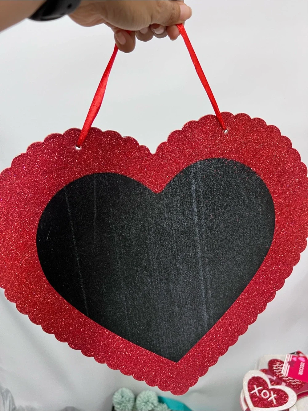 Happy Valentine's Day Red Glitter Heart Wall Decor set of 6 hanging decorations